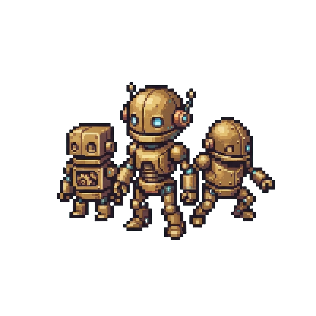A Trio of Tiny Brass Robot Figurines