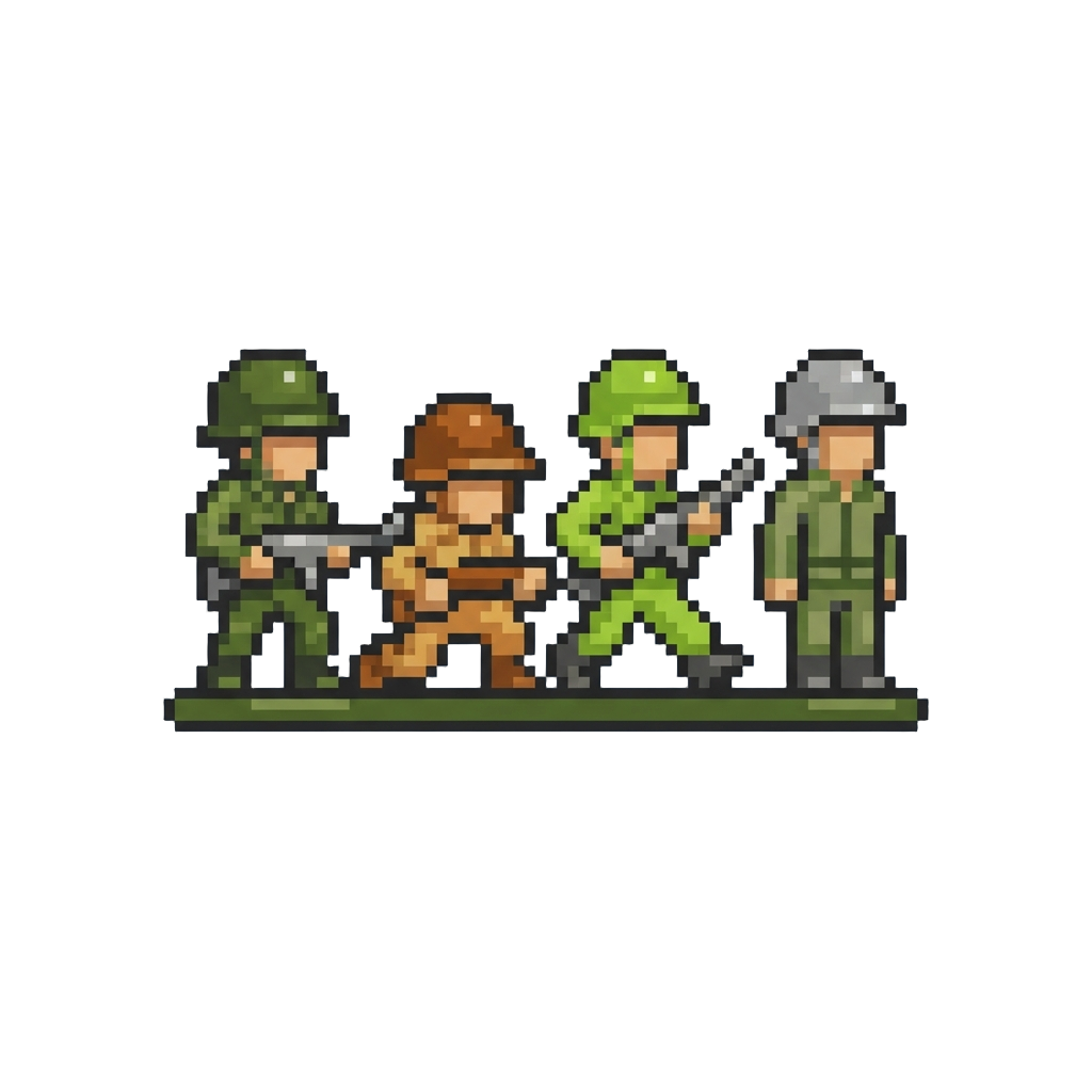 A Lineup of Small Plastic Toy Soldiers