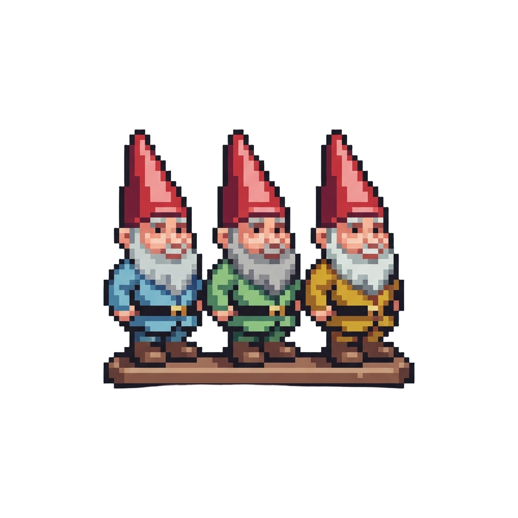 A Row of Miniature Plastic Garden Gnomes
