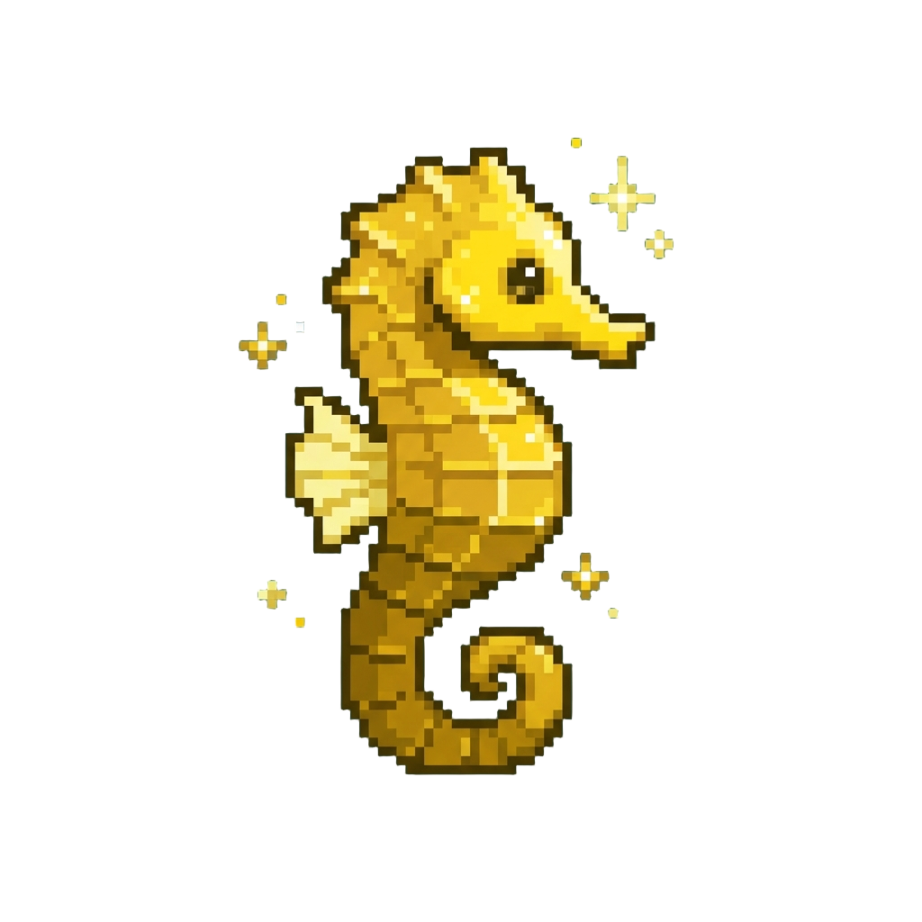 A Shiny Golden Sparkling Seahorse