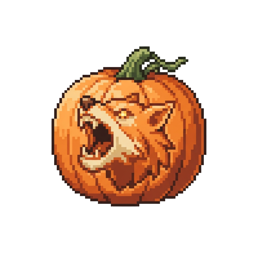 A Fierce Howling Werewolf Visage Carved Into the Pumpkin