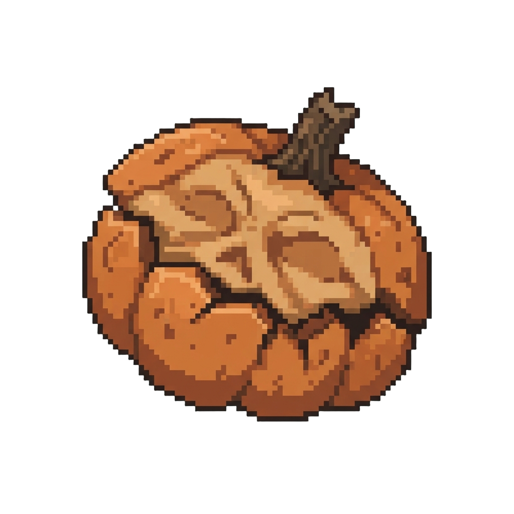 A Broken Pumpkin Lid with a Blank Crushed Face