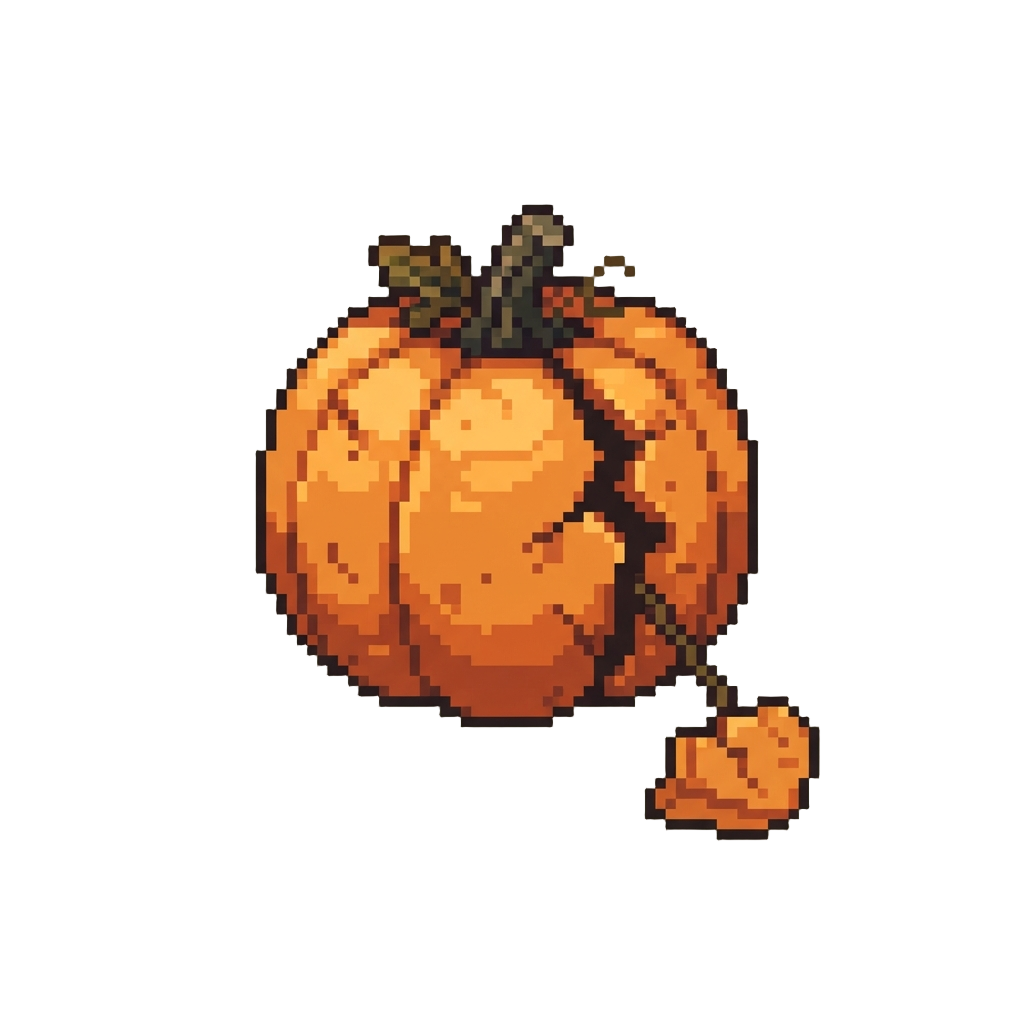 A Cracked Pumpkin with a Loose Chunk Dangling