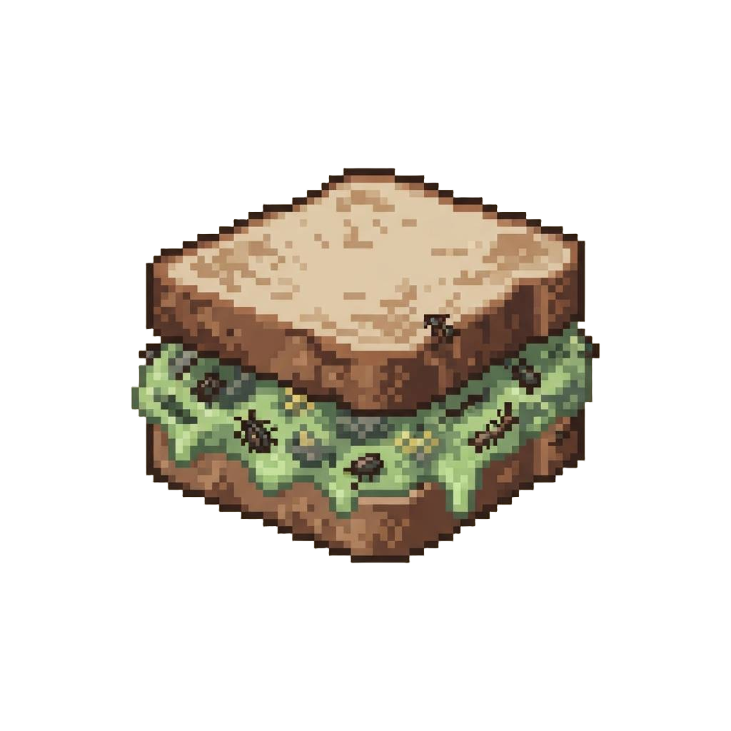 A Mouldy Slime-green Sandwich Teeming with Fake Rubber Bugs