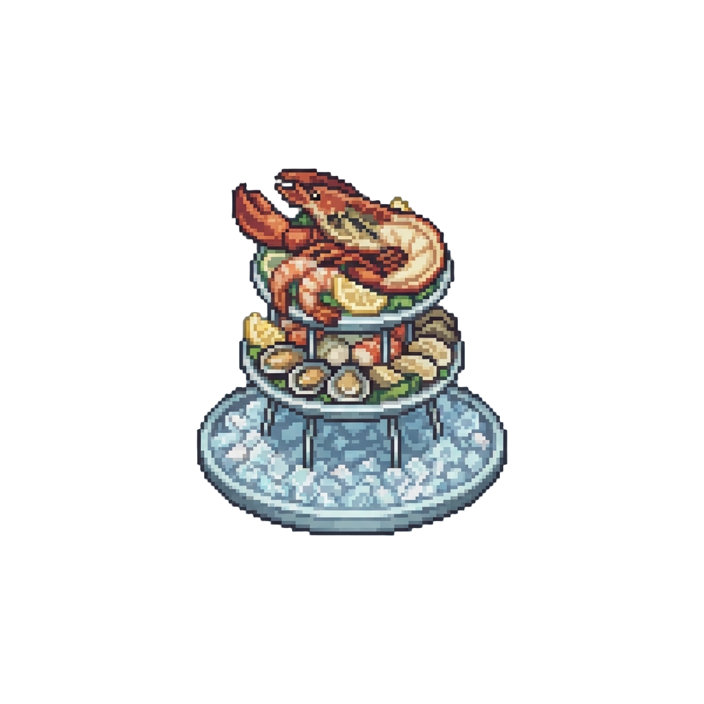 A Multi-tiered Miniature Lobster Seafood Tower on Crushed Ice