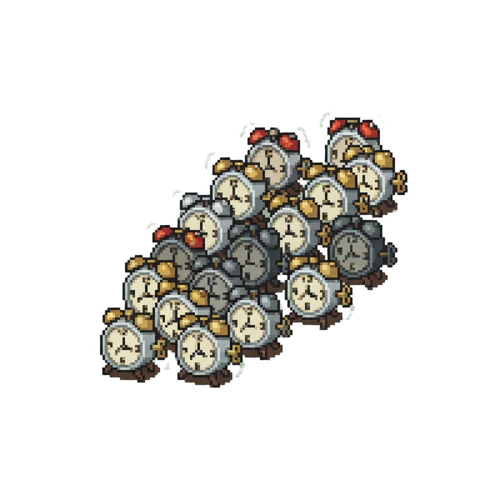 A Swarm of Tiny Buzzing Alarm Clocks Marching Across a Desk