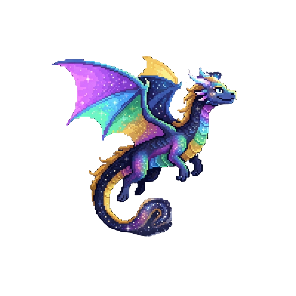 A Friendly Cosmic Dragon Soaring Across a Starry Rainbow Galaxy