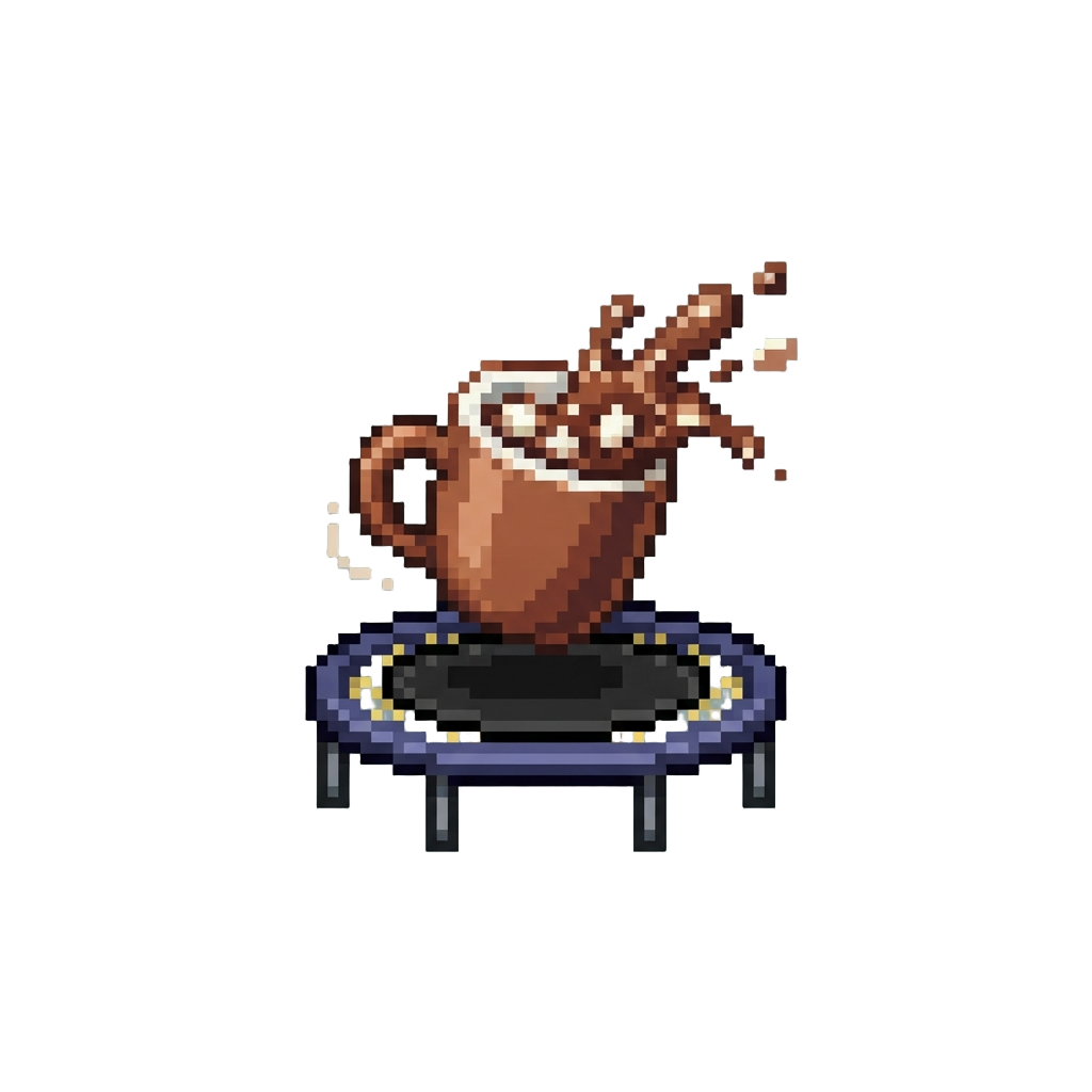 A Cup of Hot Cocoa Splashing Around on a Tiny Trampoline