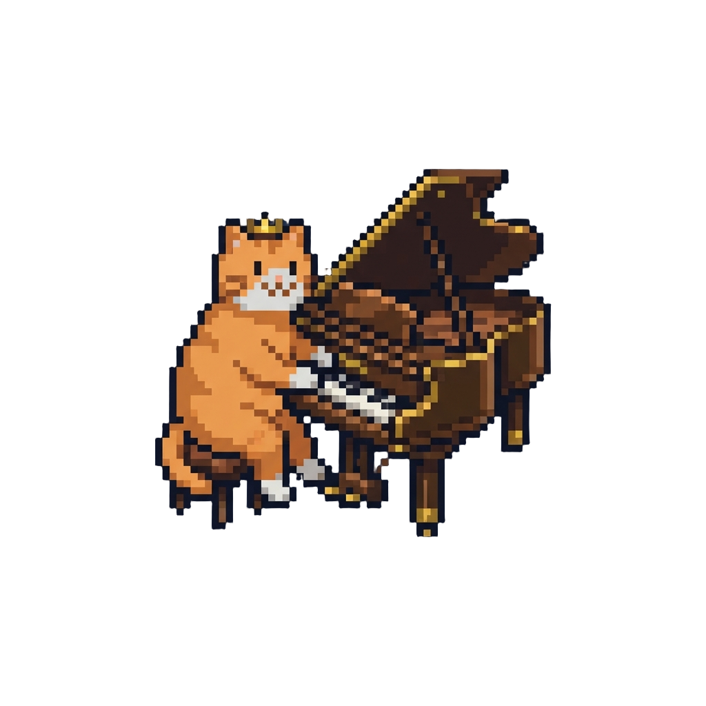 A Giant Cat Playing a Grand Piano in Outer Space