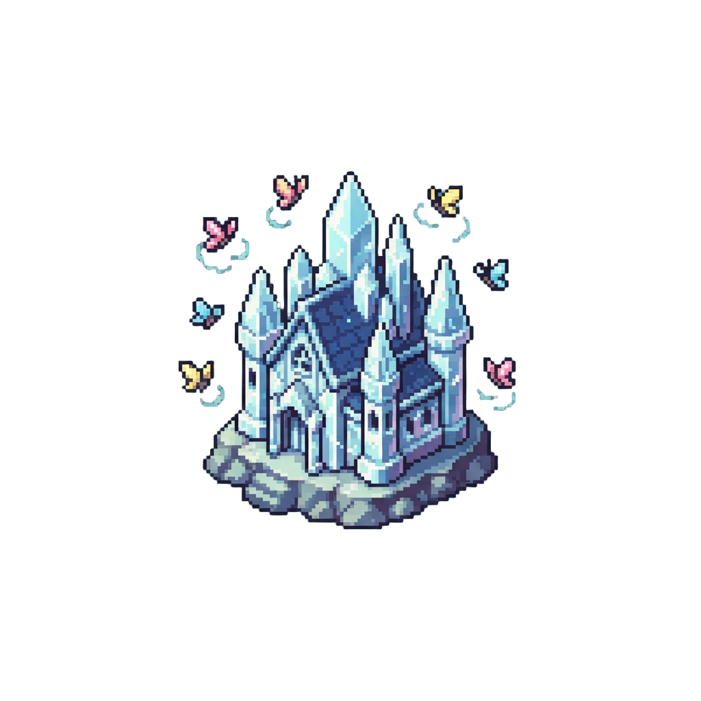 A Sparkling Crystal Palace Surrounded by Dancing Butterfly Fairies