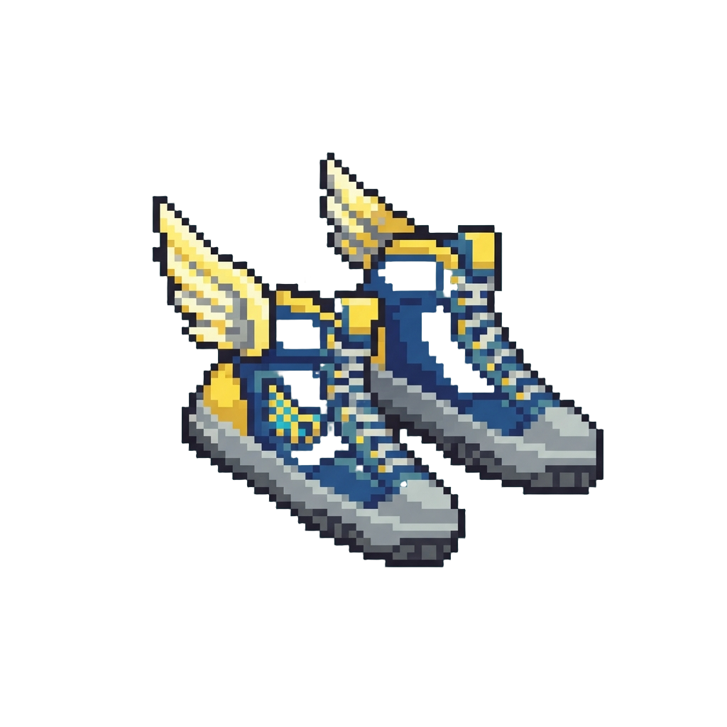 A Pair of Flying Sneakers Racing Through a Neon Hallway