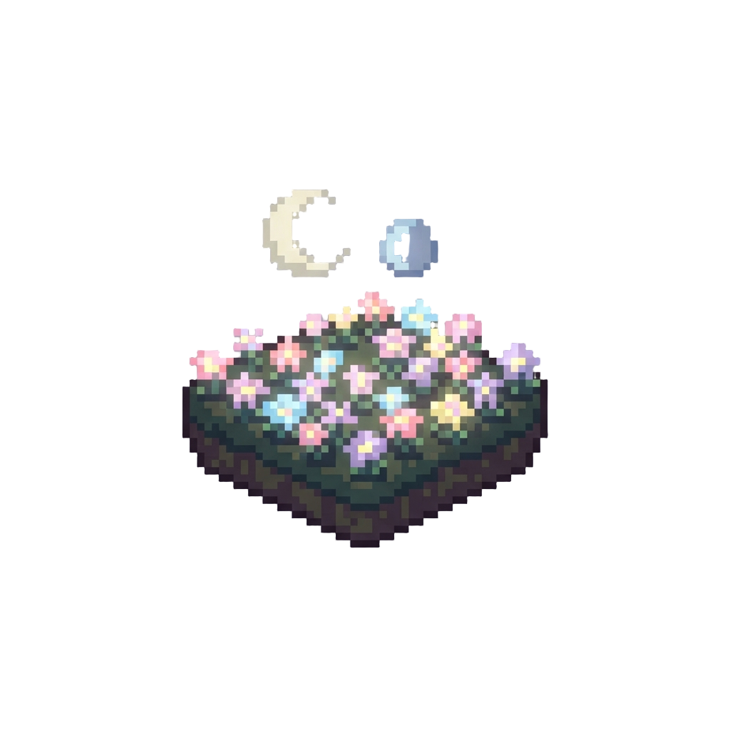 A Endless Field of Glowing Pastel Flowers Floating Under Two Moons
