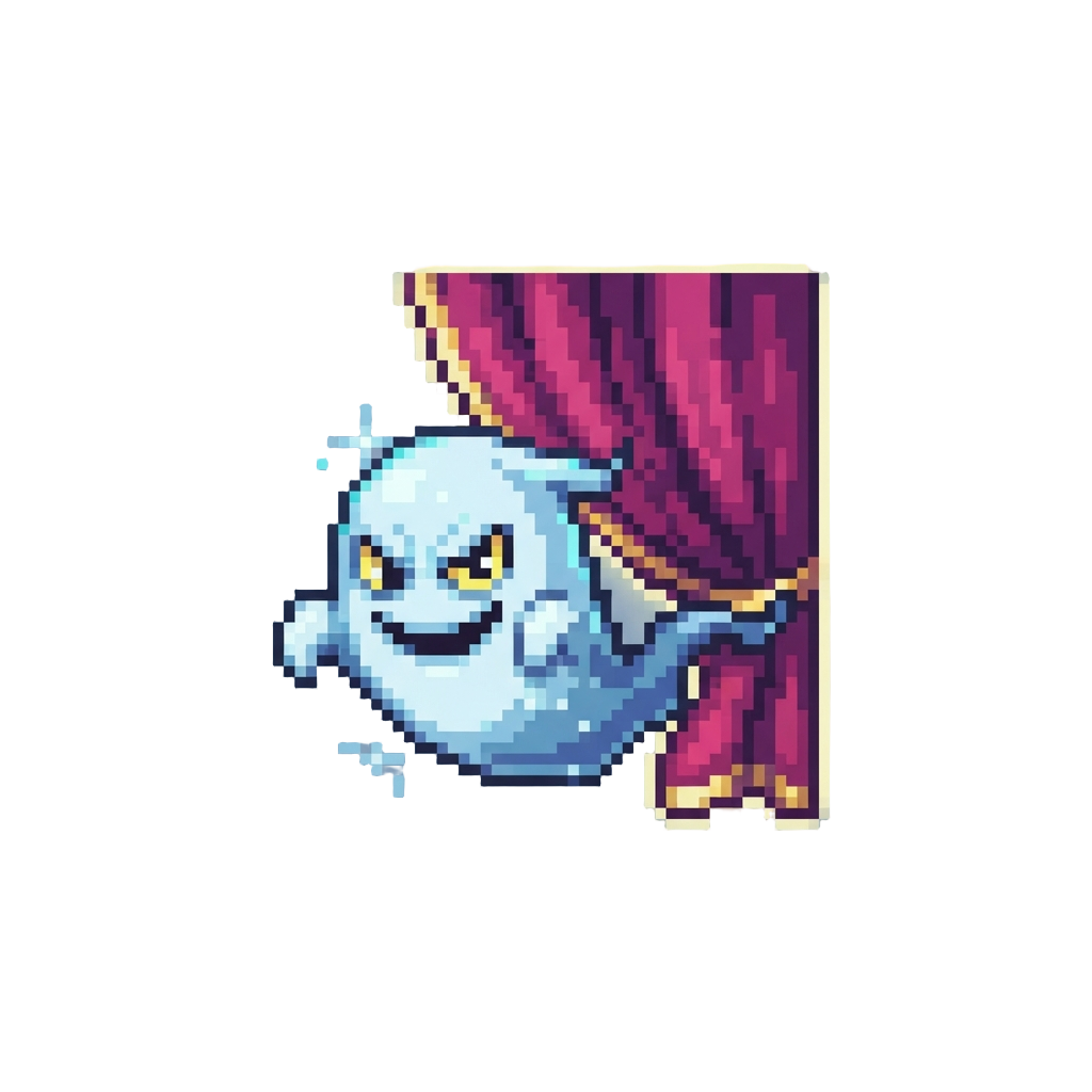 A Mischievous Ghost Popping Out From Behind a Glowing Curtain