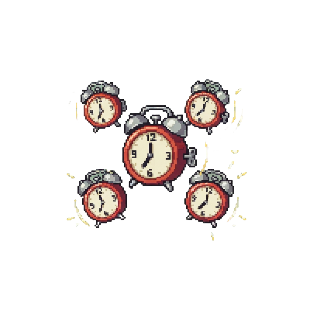 A Storm of Floating Alarm Clocks Ringing All at Once