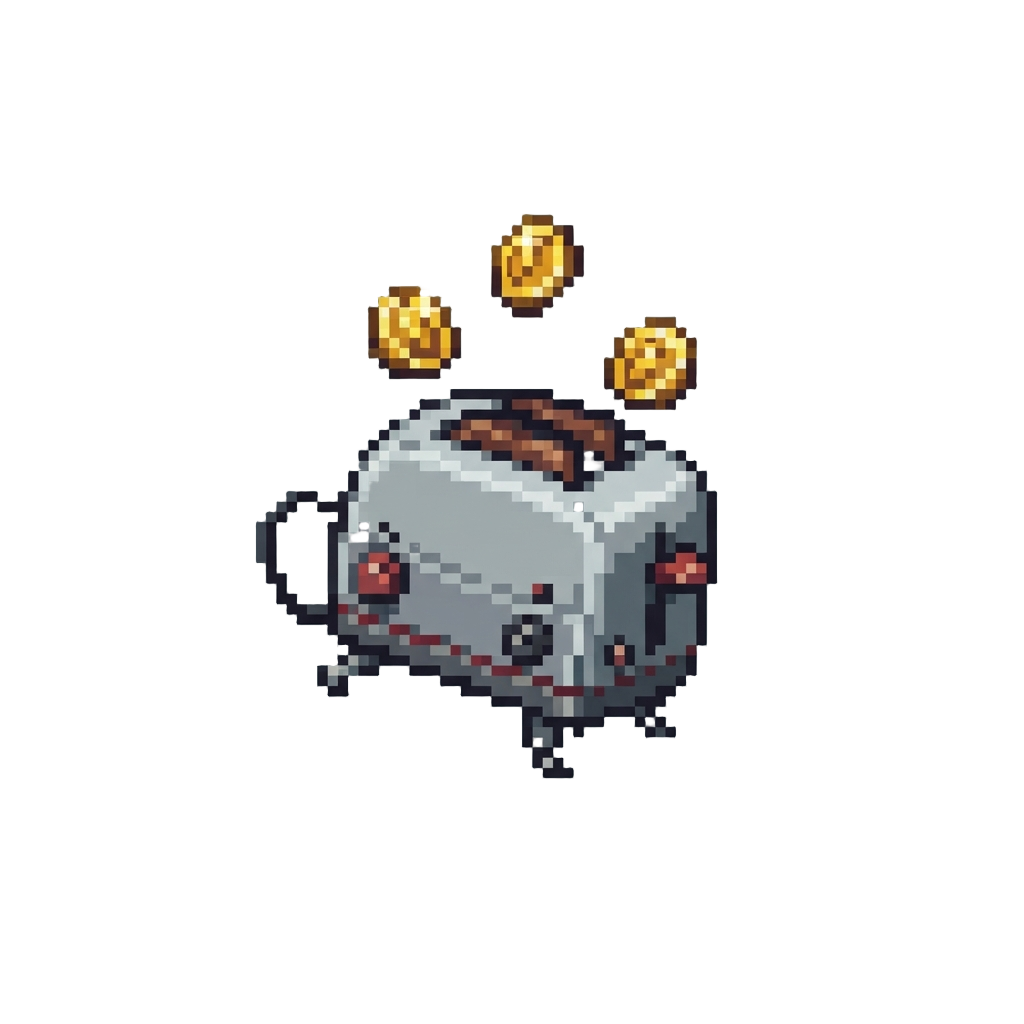 A Dancing Toaster Juggling Shiny Golden Coins