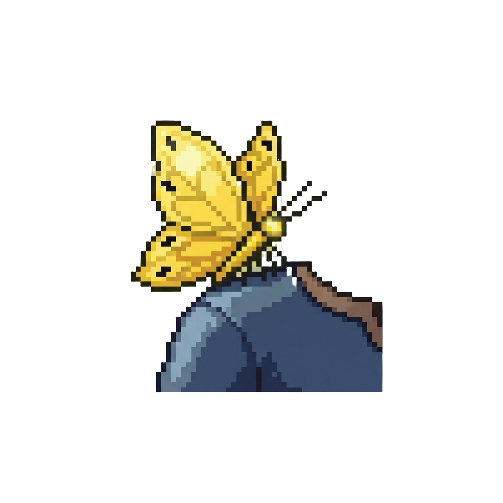 A Single Glowing Yellow Butterfly Resting Gently on Their Shoulder
