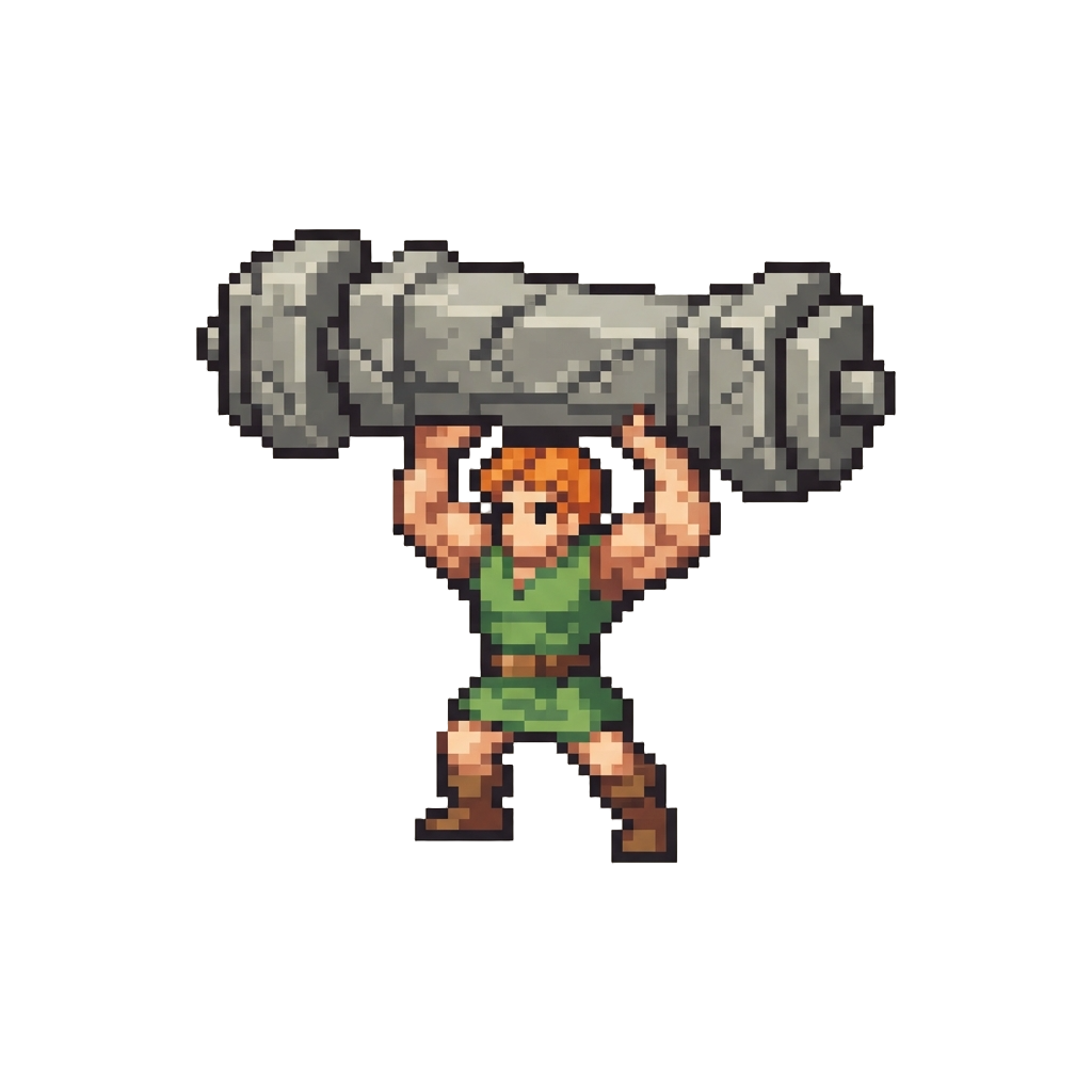 Super-strength Power with Carved Barbells As @image1 Easily Hoists a Heavy Stone Pillar