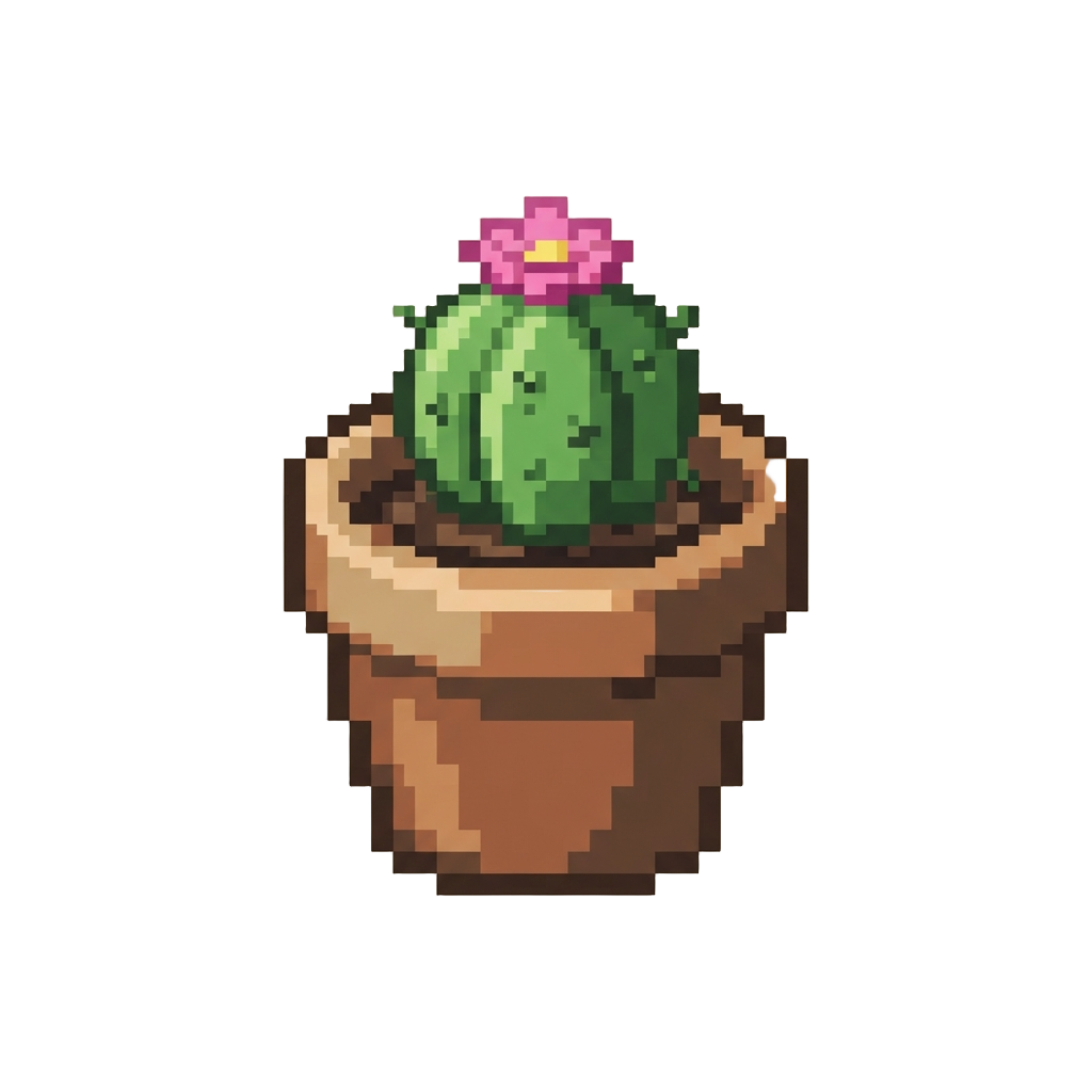 A Tiny Decorative Clay Pot with a Blooming Cactus Sprout