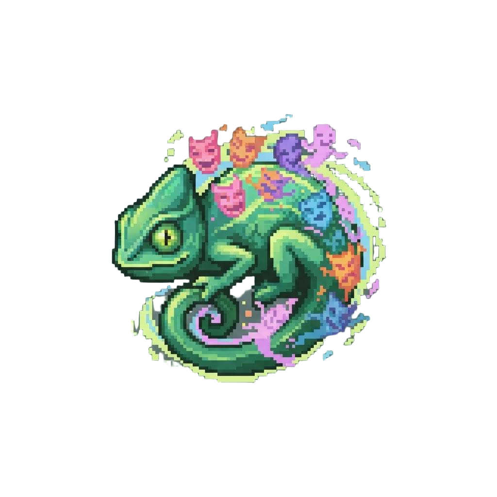 Chameleon Shape-shifting Magic with Ripples of Illusory Faces and Playful Poses