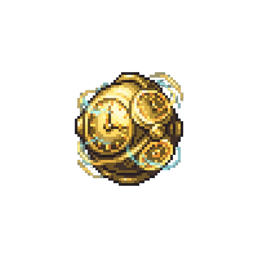 Time-bending Chronos Power with Glowing Golden Clock Dials Rippling in the Air