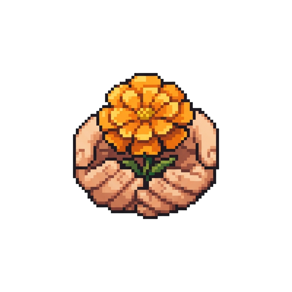 A Lone Golden Marigold Blossom Cupped Between Both Hands