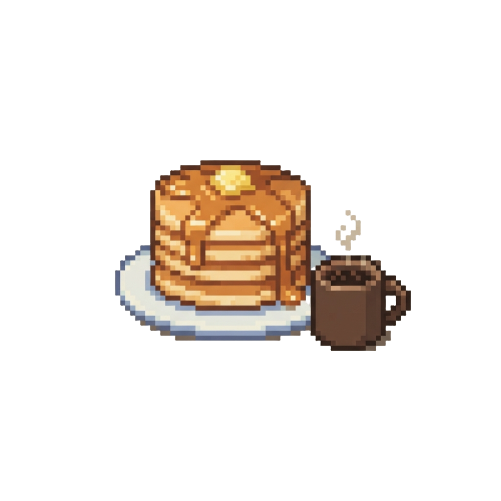 A Stack of Warm Diner Pancakes Dripped in Syrup with Hot Coffee