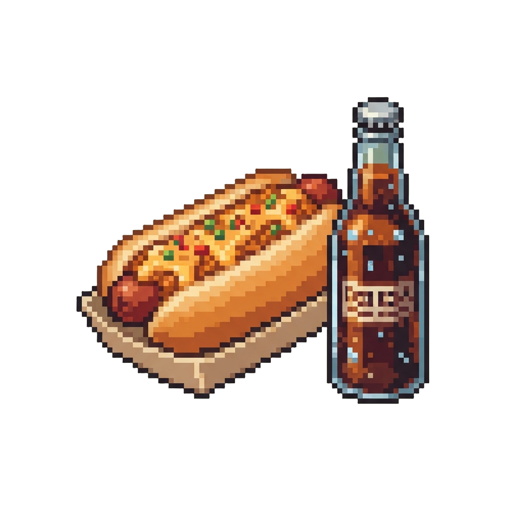 A Loaded Chili Cheese Hotdog Paired with a Icy Glass Bottle of Root Beer