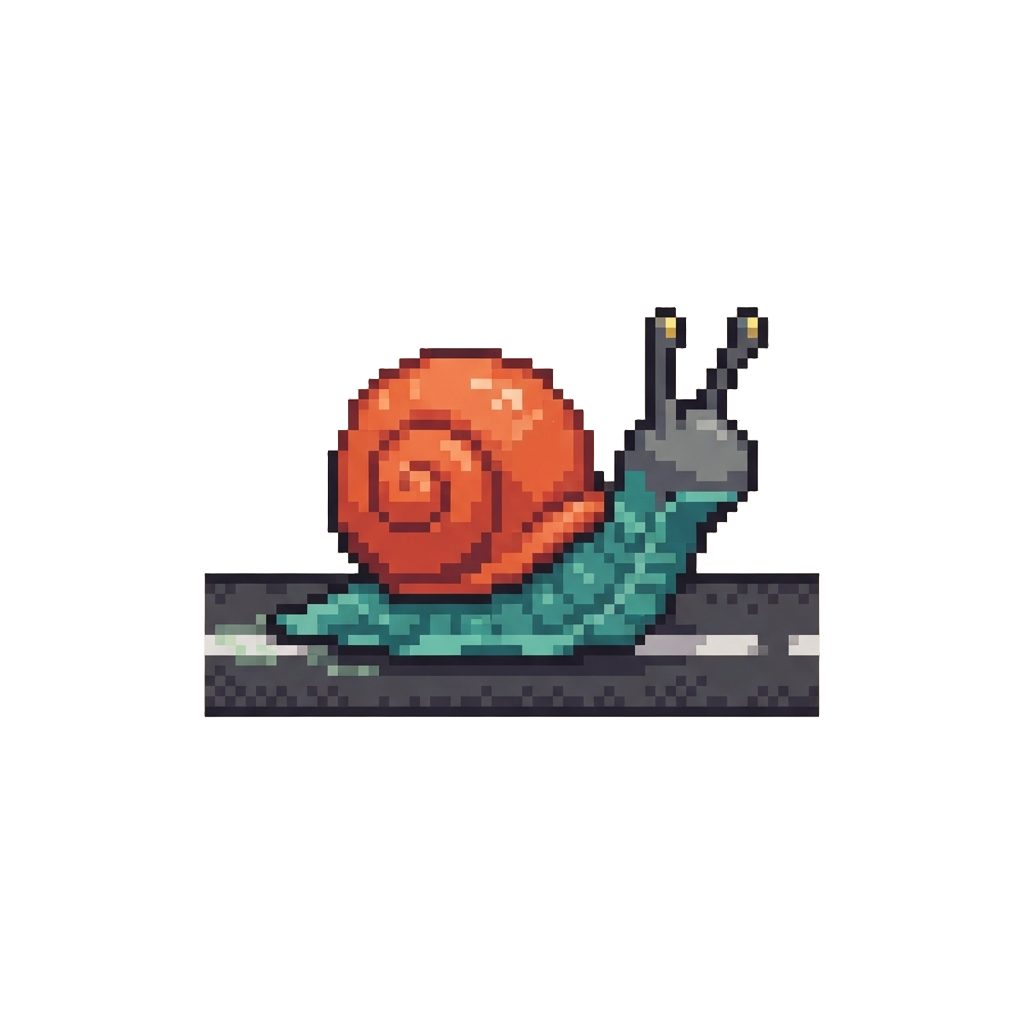 A Slow-moving Toy Snail Crossing the Road at a Crawling Pace