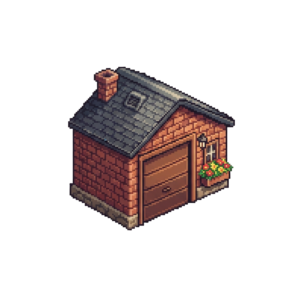 A Sunny Brick House Garage with a Welcoming Flower Box