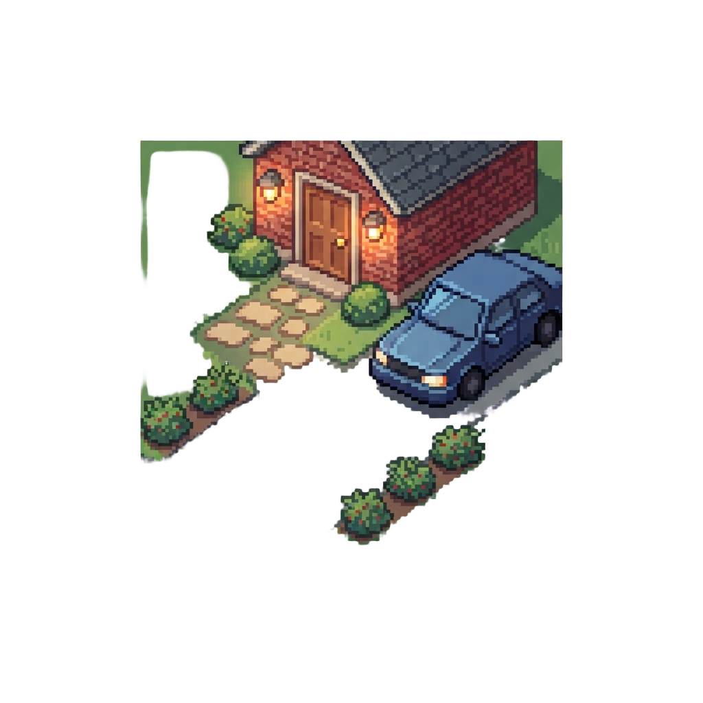 A Cozy Suburban Driveway Flanked by Glowing Warm Porch Lights