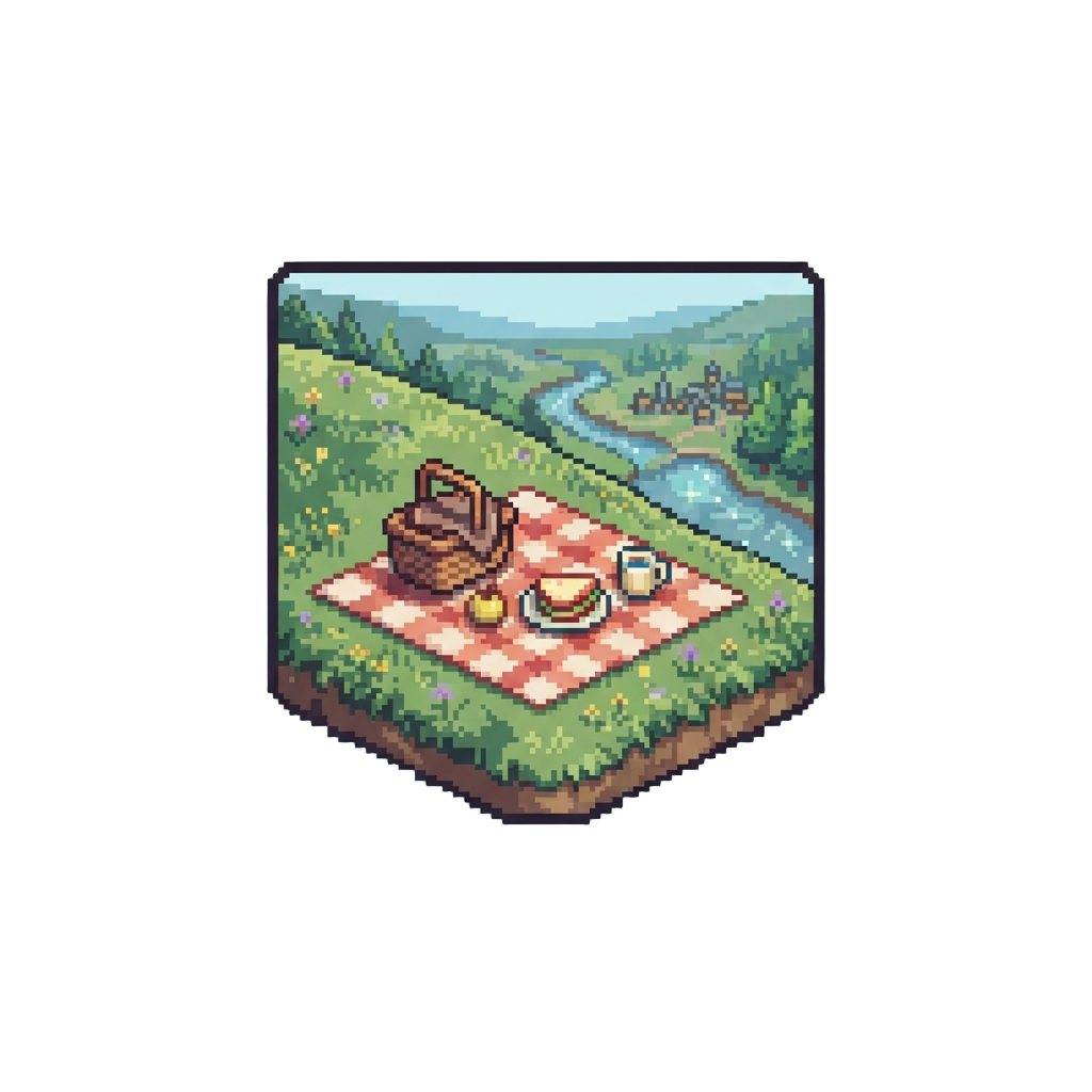 A Cozy Hilltop Picnic Meadow Overlooking a Sparkling Valley