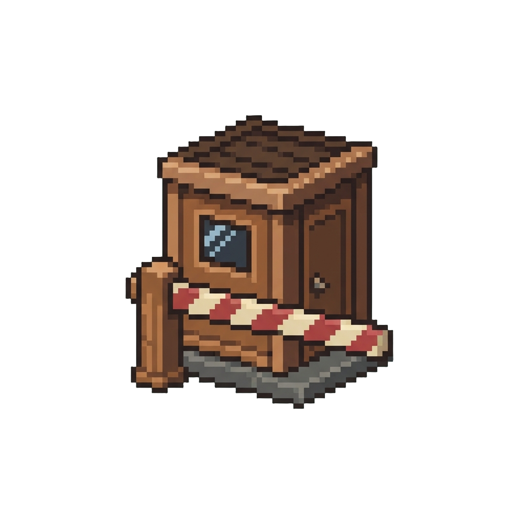 A Tiny Wooden Toll Booth with the Barrier Arm Stuck Down