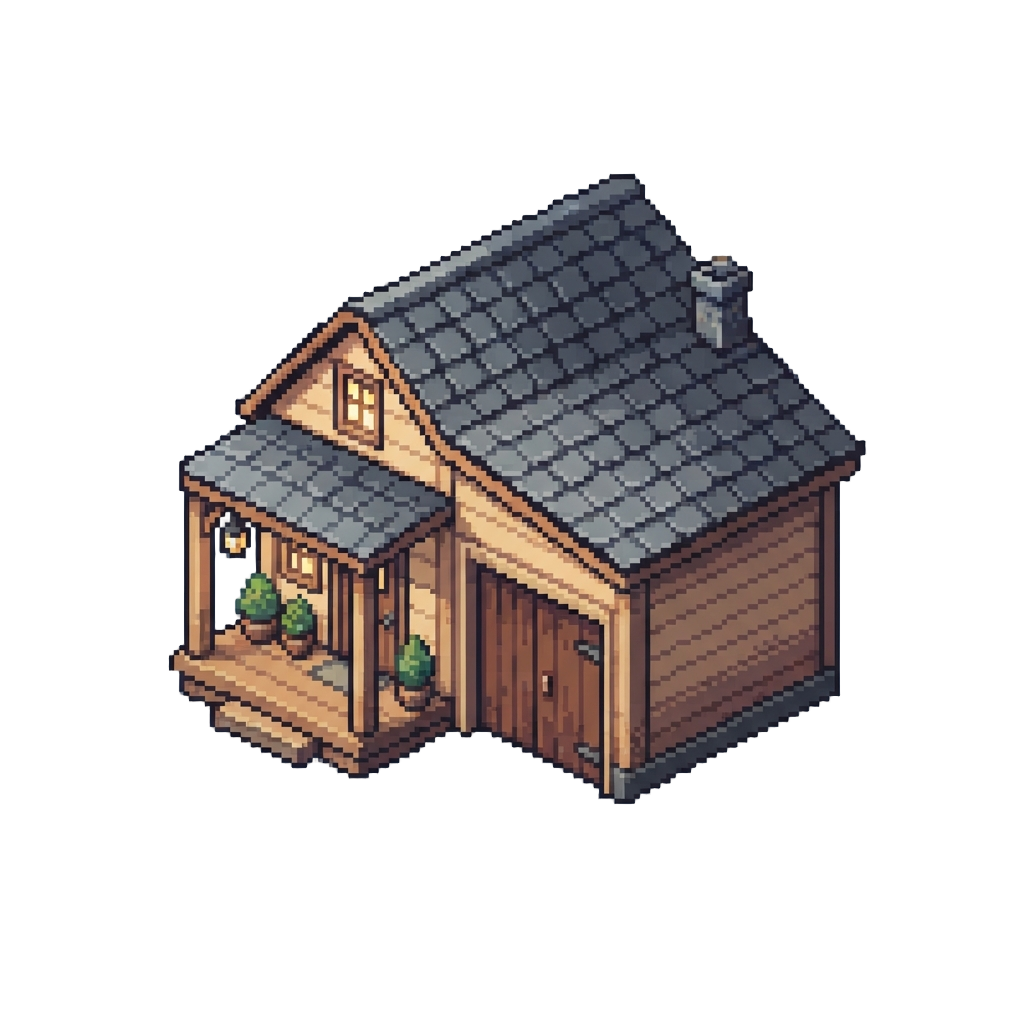 A Charming Miniature Cottage Garage with a Sunlit Porch