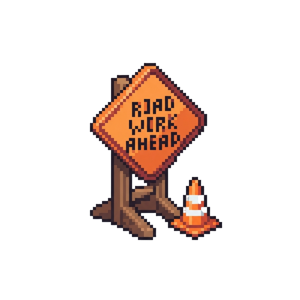 A Comical 'road Work Ahead' Sign Guarded by a Miniature Traffic Cone