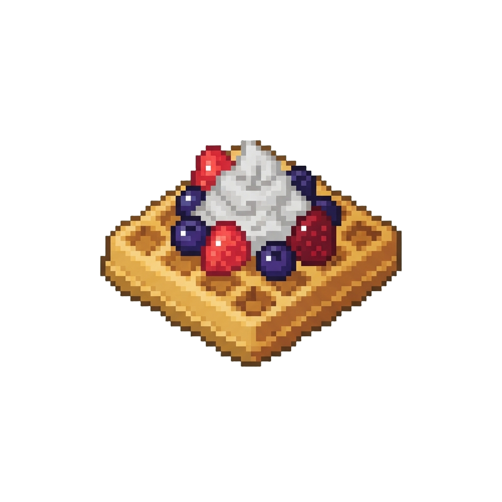 A Golden Toasted Waffle Topped with Fresh Berries and Cream