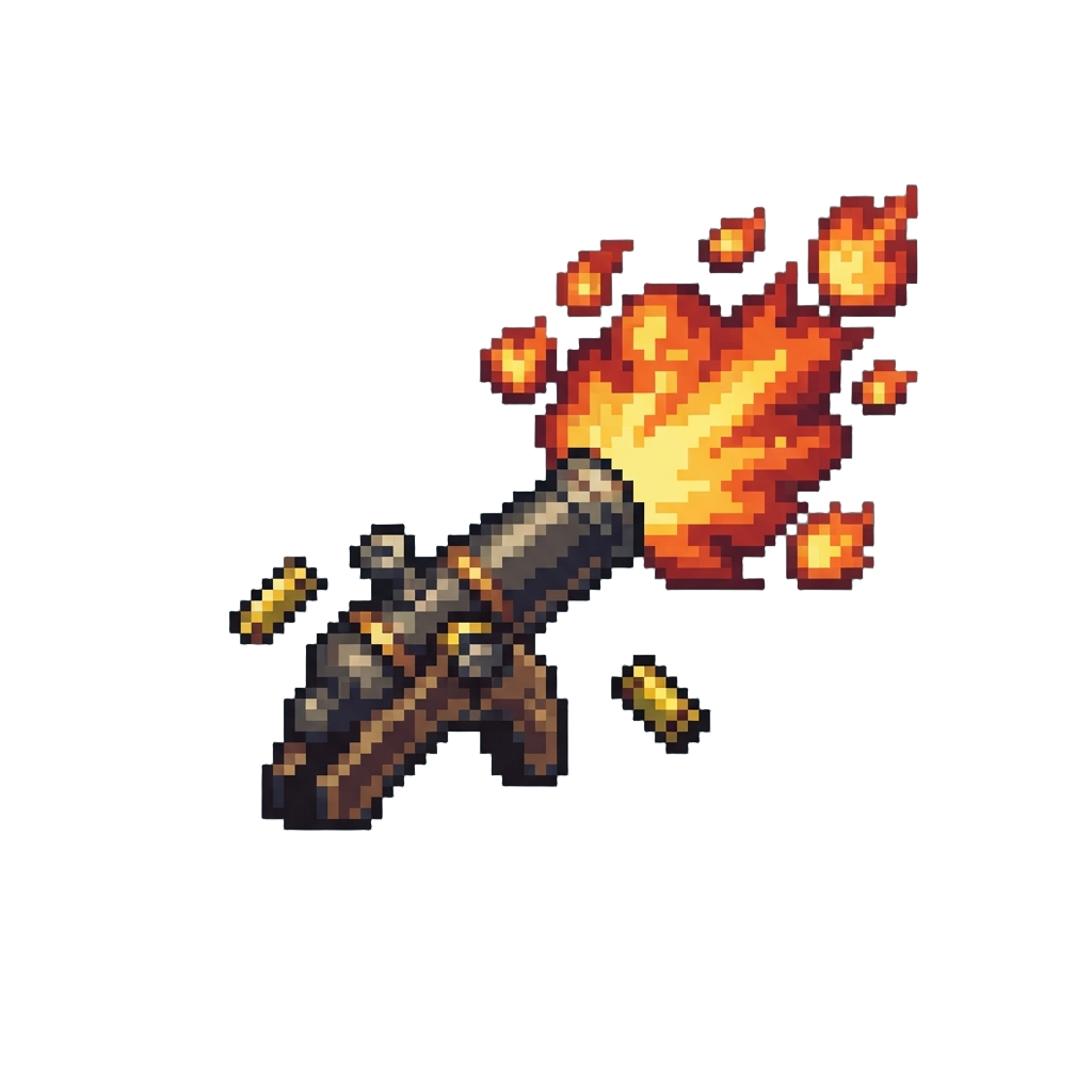A Flame-cannon Burst with Roaring Fireballs and Flying Shell Casings