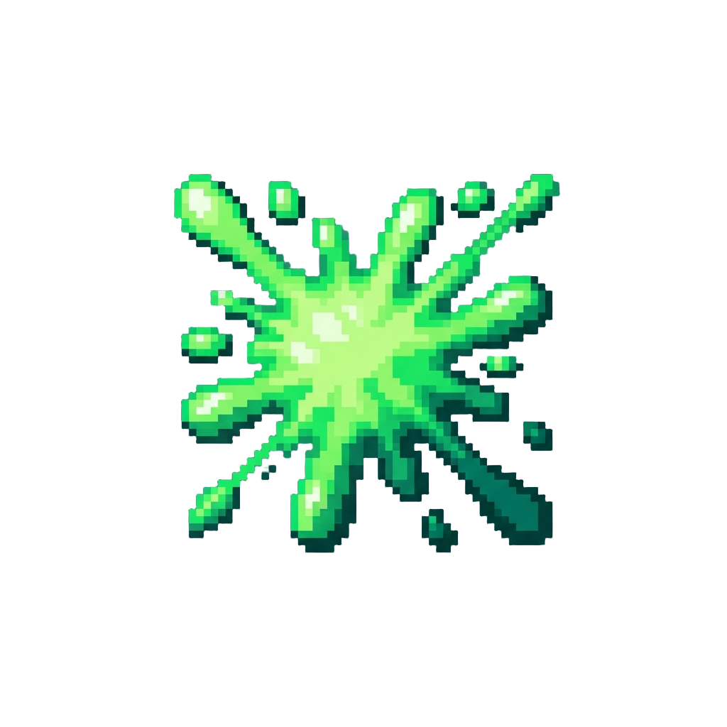A Glowing Neon Green Energy Blood-hit Splatter Effect