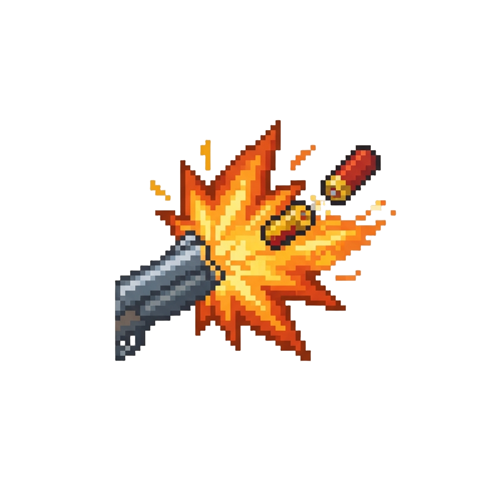 An Incendiary Shotgun Blast with Flying Casings and Fiery Explosions