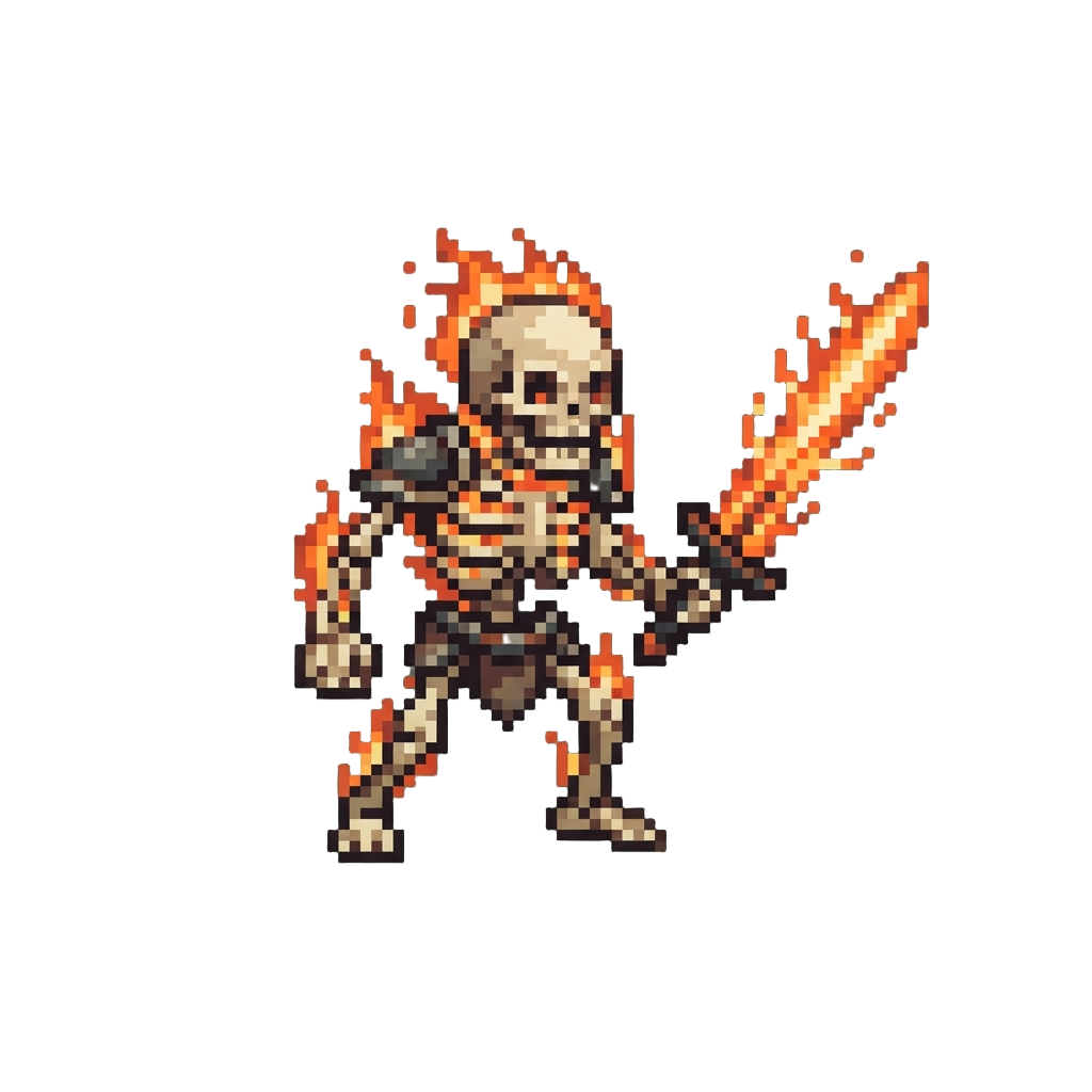 A Blazing Skeleton Warrior with a Fiery Sword