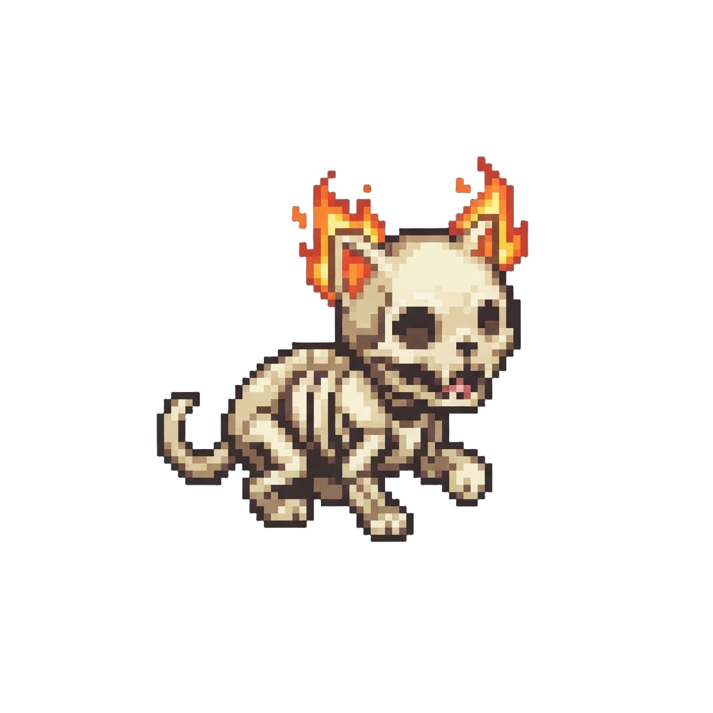 A Tiny Skeletal Kitten with Fiery Ears Meowing Meekly