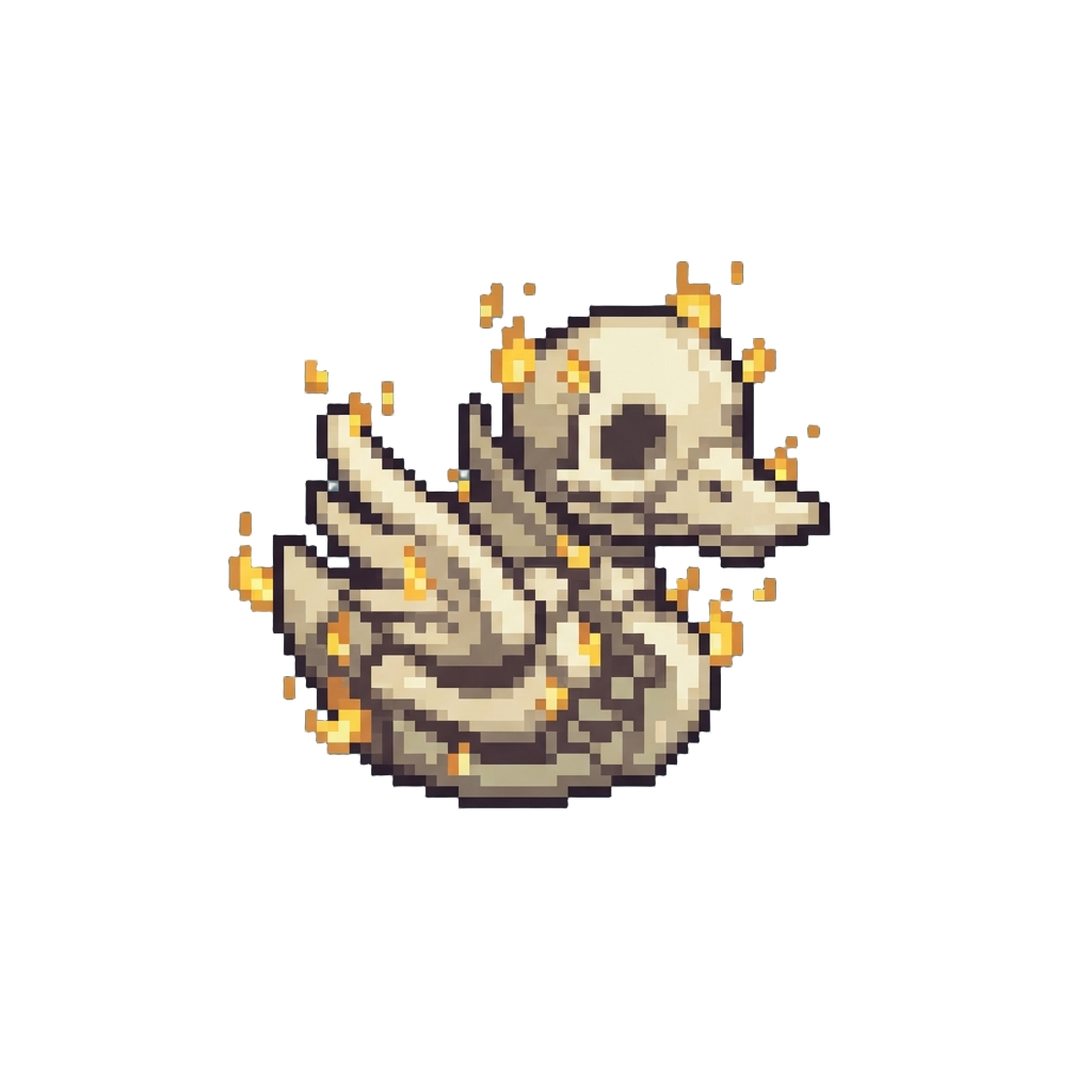 A Tiny Skeletal Duck Covered in Tiny Sparks