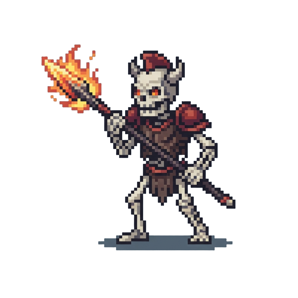 A Fiery Skeleton Lancer with a Flaming Spear