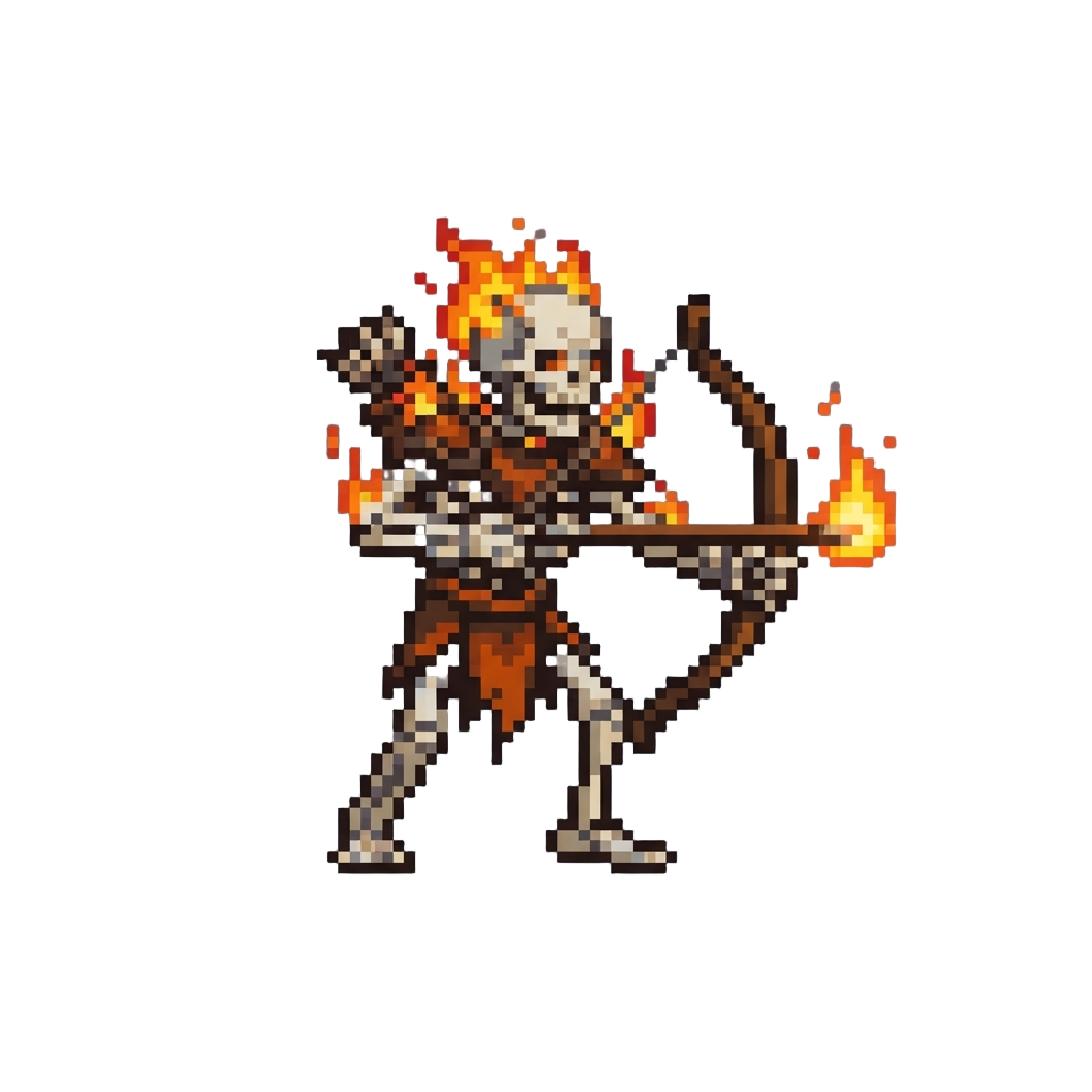 A Burning Skeletal Archer with Fiery Arrows