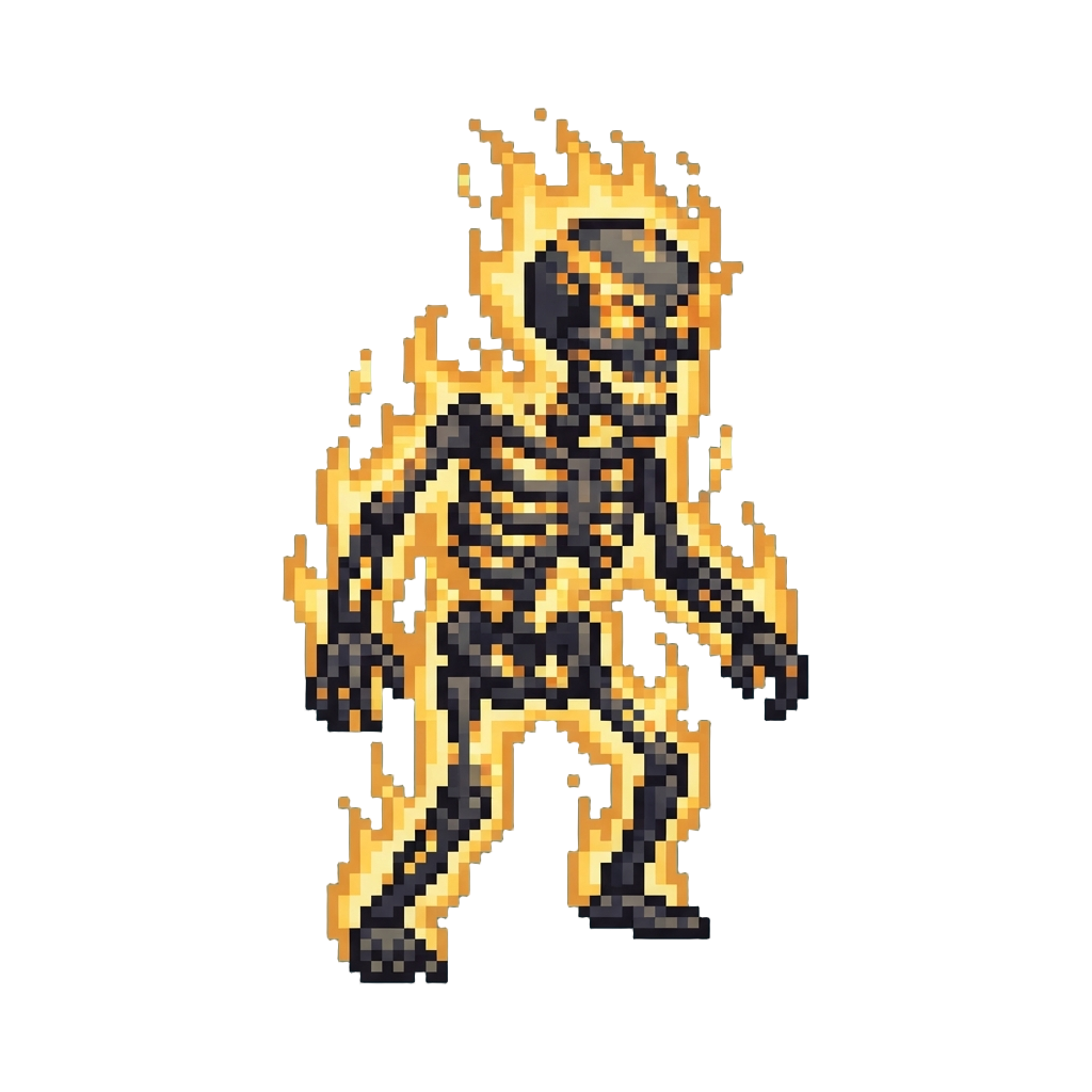 A Glowing Obsidian Skeleton Wrapped in Golden Holy Flames