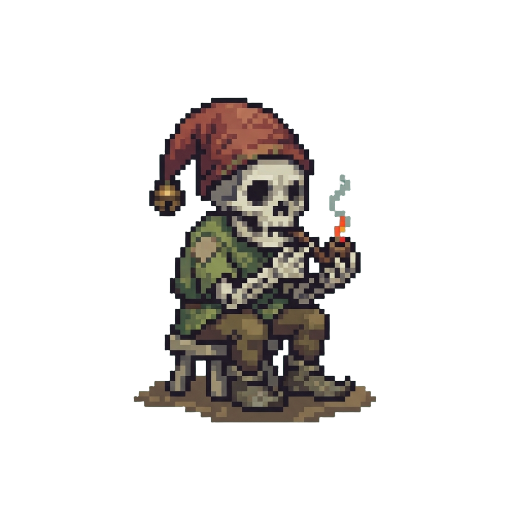 A Tiny Skeletal Gnome with a Flickering Pipe