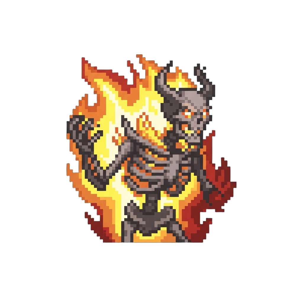 A Fiery Skeletal Titan Wreathed in Blinding Solar Flames