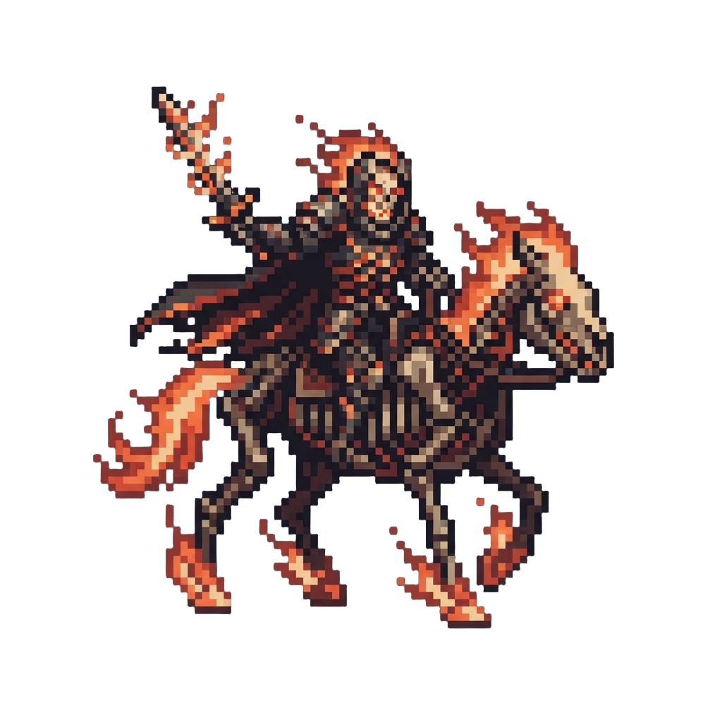 A Hellfire Skeletal Knight Riding a Blazing Undead Steed