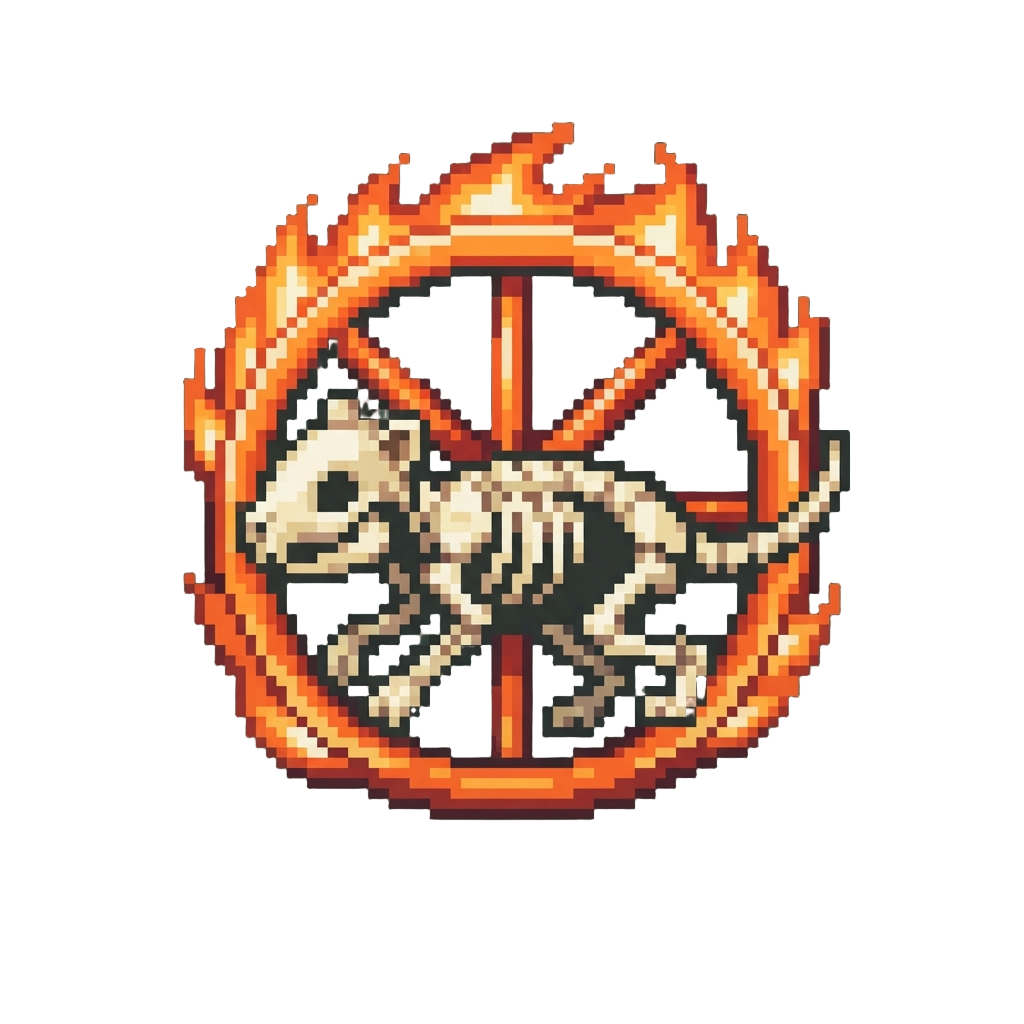 A Tiny Skeletal Hamster Running on a Flaming Wheel