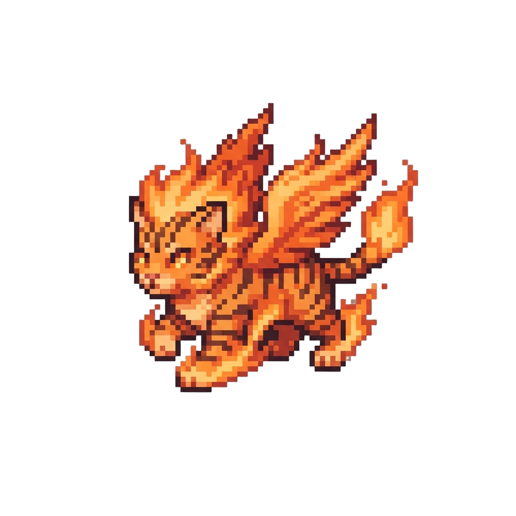 A Fiery Phoenix Tiger Cat Enveloped in Blazing Orange Flames