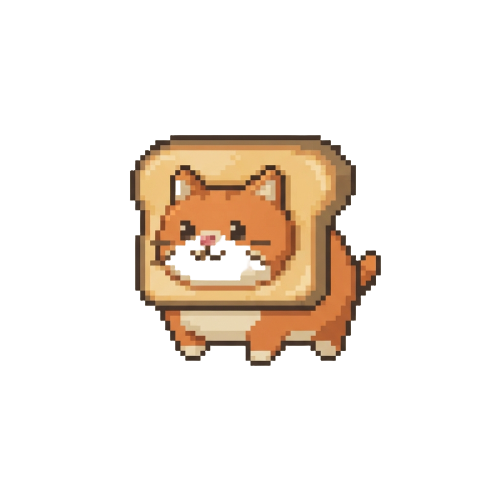 A Chubby Bread-slice Cat with a Piece of Toast Around Its Head